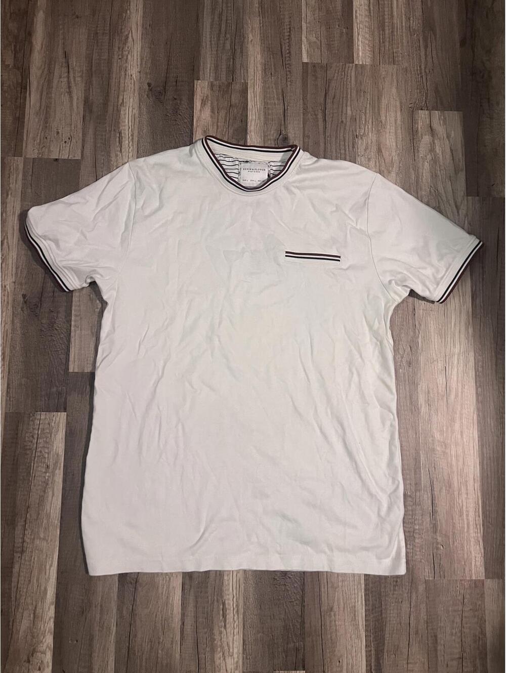 Denim & Flower Men's White T-Shirt with Striped Trim